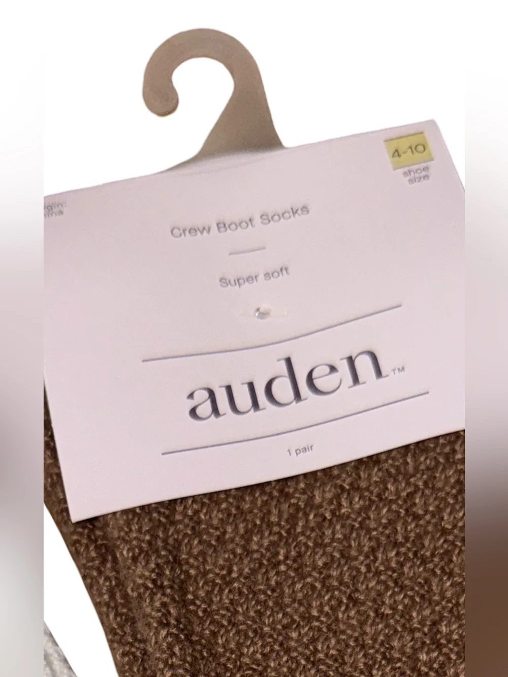 LOT OF 2 Women's Crew Boot Socks Auden Brown & White Super Soft Sz 4-10 NWT